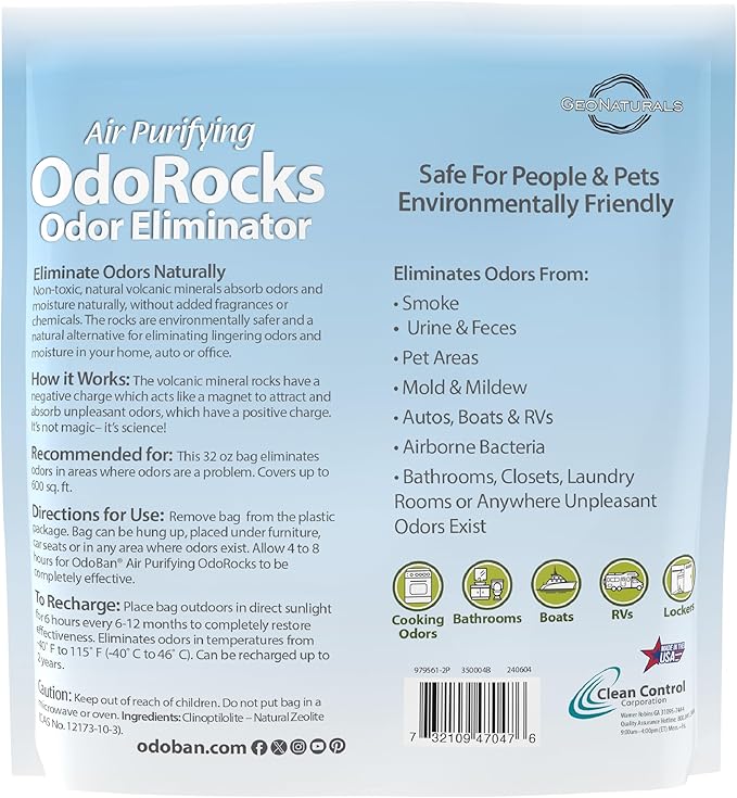 OdoBan Air Purifying OdoRocks Natural Odor Eliminator Made from Natural Volcanic Rocks, Made in the USA, Fragrance Free, 2 Pound Bag