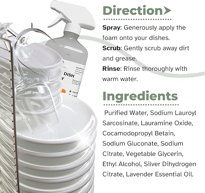 Natural Lemon Foaming Dish Spray, Powerful Foaming Action, 16 fl oz, 5 Scent (Lemon)