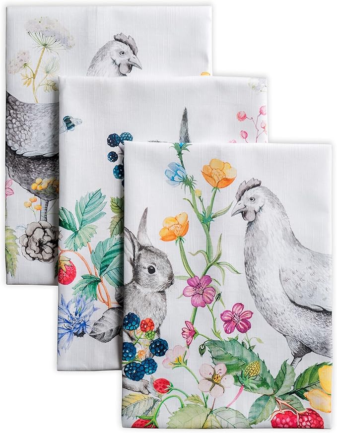 Maison d' Hermine Kitchen Towels Set of 3 100% Cotton 27.50" x 20" Reusable Cloth Tea Dish Towels Absorbent with Hanging Loop for Kitchen Farmhouse Hotel Spring Summer - Printemps