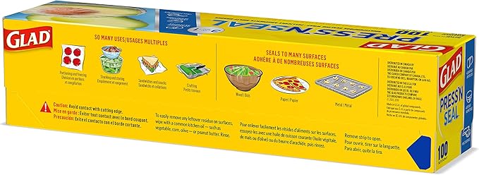 Glad Press'N Seal Plastic Food Wrap, 100 Square Foot Roll, Pack of 3, (Package May Vary)