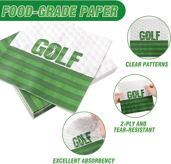 100 Pcs Golf Party Supplies for 25 Guests, Heavy-Duty 7" & 9" Paper Plates, 2-Ply 13" Napkins & Plastic Forks, Disposable Golf Themed Tableware Set for Game Day and Birthday
