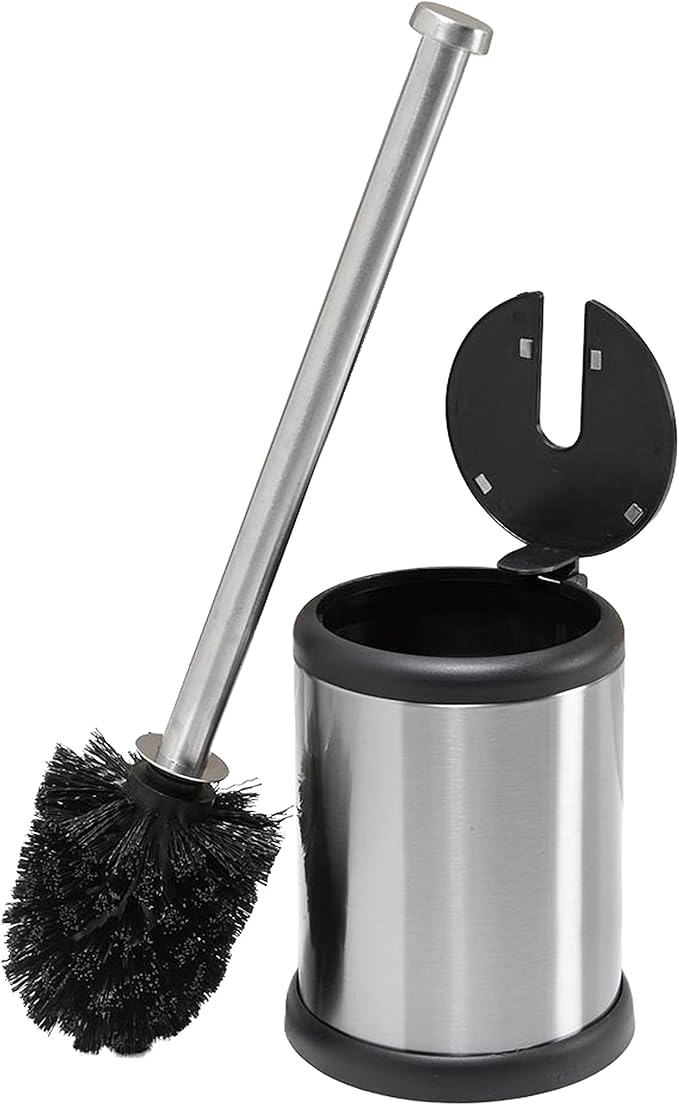 Bath Bliss Stainless Steel 2 Pack Self Closing Lid Toilet Brush and Holder, Finger Print Proof, Compact, Small Space, 6980-2PK, Silver
