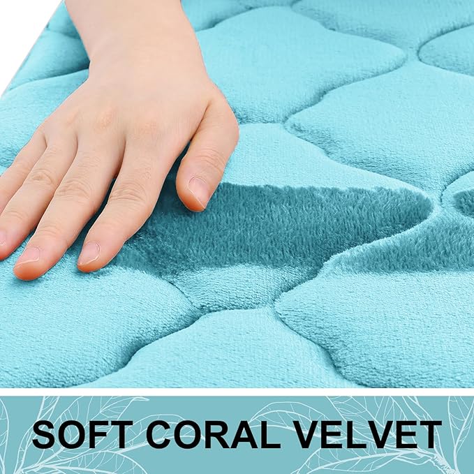 OLANLY Memory Foam Bath Mat Rug 44x24, Ultra Soft and Absorbent Bathroom Rugs, Non-Slip, Comfortable, Machine Washable Bath Carpet for Bathroom Floor, Tub, Shower and Home Decor Accessories, Sky Blue