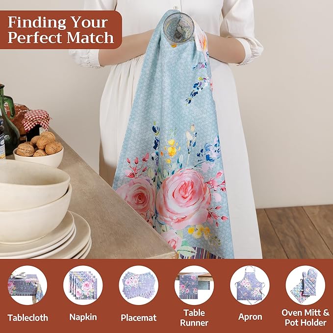 Maison d' Hermine Kitchen Towels Set of 3 100% Cotton 27.50" x 20" Reusable Cloth Tea Dish Towels Absorbent with Hanging Loop for Farmhouse Hotel Spring Summer - Sweet Rose Lavender - Lush
