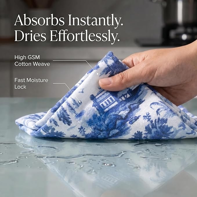 Urban Villa Kitchen Towels Set of 6 French Toile Kitchen Towels 20X30 Inches 100% Cotton Highly Absorbent Kitchen Towels Premium Quality Ultra Soft Mitered Corners KitchenTowels