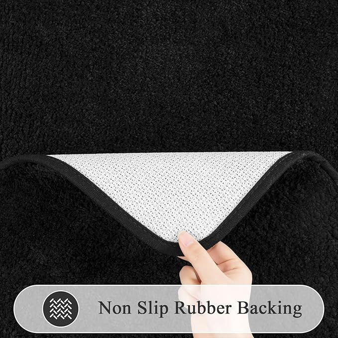 SHACOS 5 Pieces Bathroom Rugs Set with Toilet Lid Cover Ultra Soft Absorbent Microfiber Bath Mat U Shape Contour Rug for Bathroom, Non Slip Machine Washable Bath Runner Rugs for Bedroom, Black