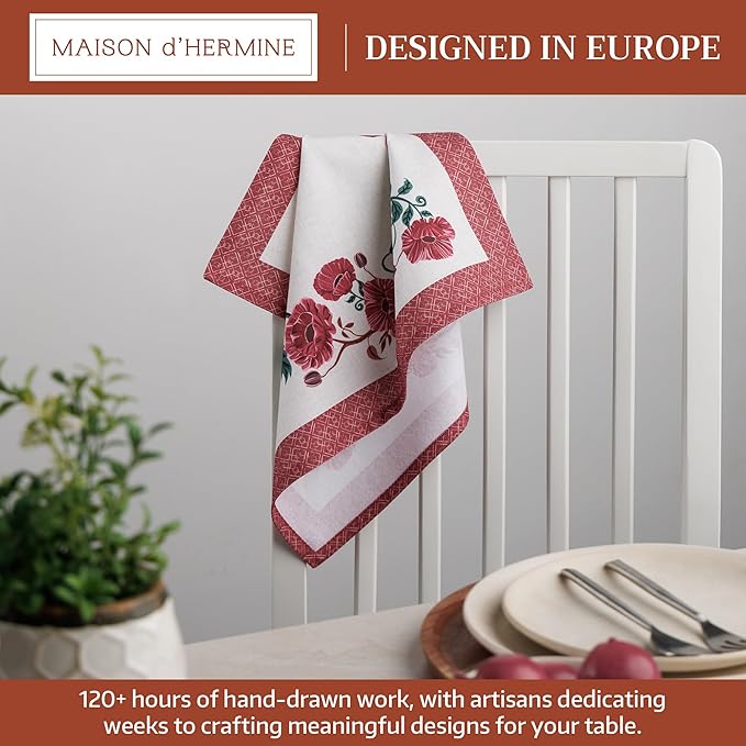 Maison d' Hermine 100% Cotton Cloth Napkins Set of 4 Everyday Reusable Square Napkins Cloth Washable Dinner Party Wedding Restaurant Hotel Kitchen Spring Summer (Poppy, 18" x 18")