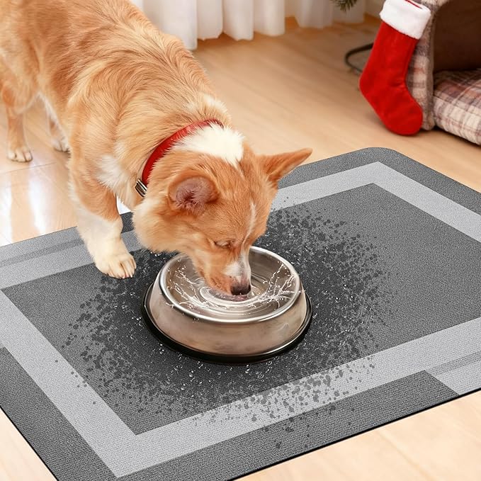 ACCUMTEK Non Slip Bath Mat, Thin Bathroom Rugs Fit Under Door, Quick Dry Bath Mats, Machine Washable Bath Rugs for Bathroom, Bathtub & Kitchen, Grey/Bordered/32 x20