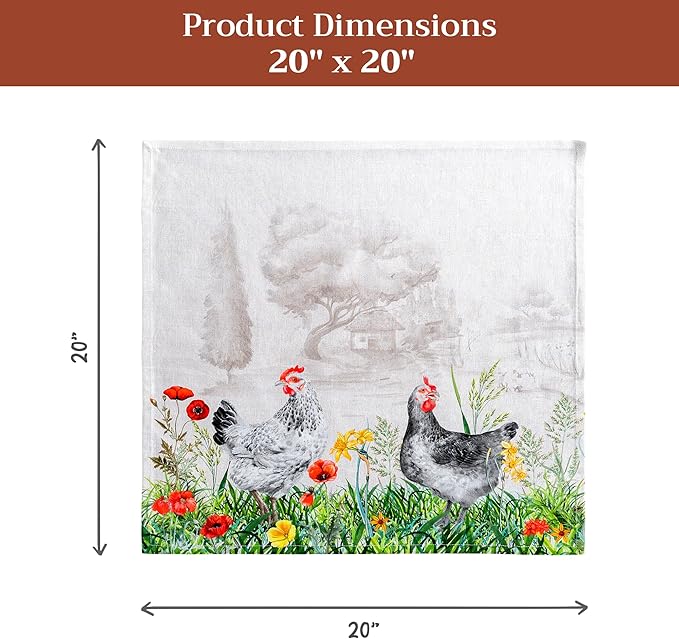 Maison d' Hermine 100% Cotton Cloth Napkins Set of 4 Everyday Reusable Square Napkins Cloth Washable Dinner Party Wedding Restaurant Hotel Kitchen Spring Summer (Basse Cour, 20" x 20")