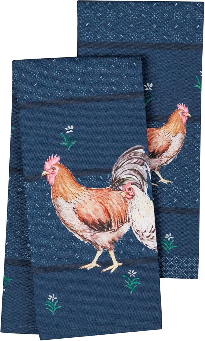 Maison d'Hermine Kitchen Towels Set of 2 100% Cotton 27.50" x 20" Reusable Cloth Tea Dish Towels Absorbent with Hanging Loop for Kitchen, Home, Dining, Cocktail Parties (Meadow Rooster)
