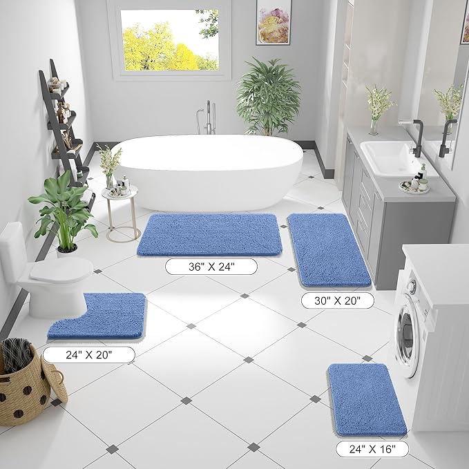 OLANLY Large Bathroom Rugs 44x32, Soft Absorbent Chenille Bath Rugs, Rubber Backing Quick Dry, Machine Washable Bath Mats for Bathroom Floor, Tub and Shower, Home Decor Accessories, Cornflower Blue