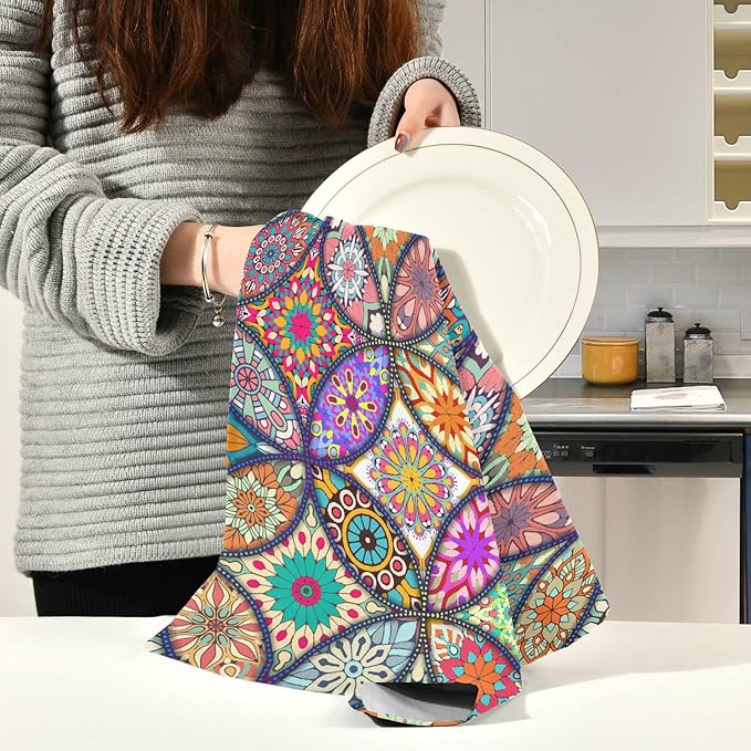 STAYTOP 1Pcs Boho Mandala Native Kitchen Dish Towel Set Baking Kitchen Towels Dishcloths Sets Fast Drying Kitchen Towels Tea Towels Gift Set for Drying Cleaning Cooking Baking