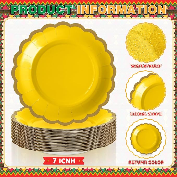 96 Pcs Red Green Yellow Black Paper Plates 7 Inch Scalloped Juneteenth African American Festival Disposable Dessert Plates for Black History Month Bridal Wedding Birthday Party Supplies