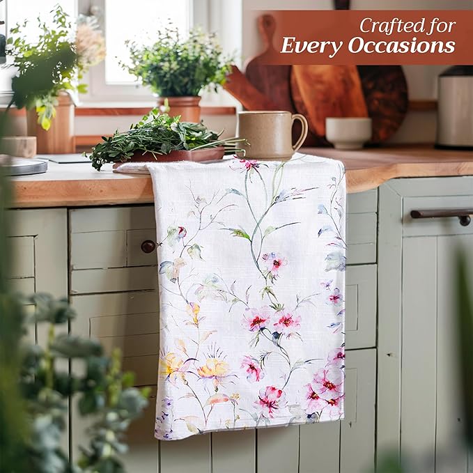 Maison d' Hermine Kitchen Towels Set of 3 100% Cotton 27.50" x 20" Reusable Cloth Tea Dish Towels Absorbent with Hanging Loop for Kitchen Farmhouse Hotel Spring Summer - Summer Floral