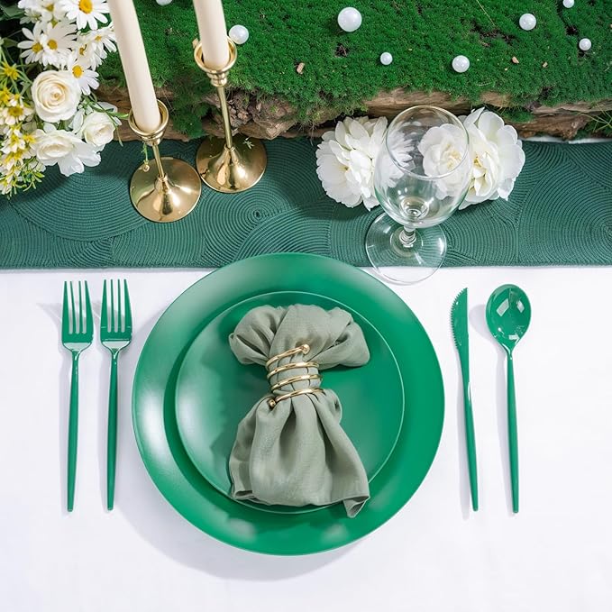 EI 150pcs Green Plastic Plates,Green Disposable Plates Heavy Duty,Fancy Plastic Dinnerware Set,Dinner Plate for Party,Picnic,Birthday,Wedding Afternoon Tea Spring,Soccer Plates,World Cup 2026