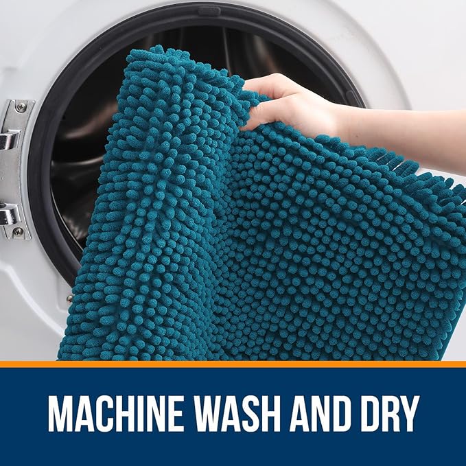 OLANLY Bathroom Runner Rugs 47x24, Soft Absorbent Chenille Bath Rugs, Rubber Backing Quick Dry, Machine Washable Long Bath Mats for Bathroom Floor, Tub and Shower, Home Decor Accessories, Peacock Blue