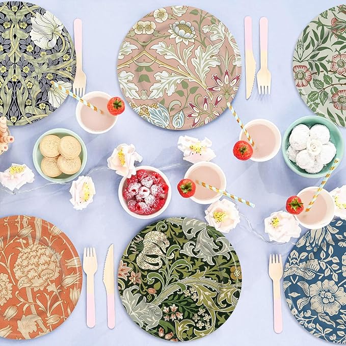 60Pcs Vintage Wildfloral Paper Plates Colorful Wildflower Disposable Plates 9 Inch Floral Decorative Dessert Plate for Appetizer Party Tableware Supplies Table Decor, 6 Designs