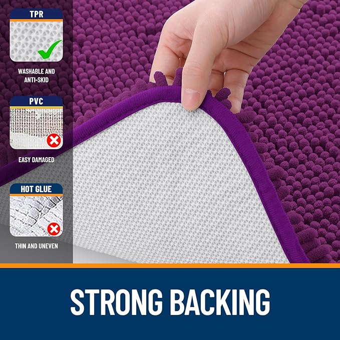 OLANLY Bathroom Runner Rugs 47x17, Extra Soft Absorbent Chenille Bath Rugs, Rubber Backing Quick Dry, Machine Washable Long Bath Mats for Bathroom Floor, Tub and Shower, Home Decor Accessories, Purple