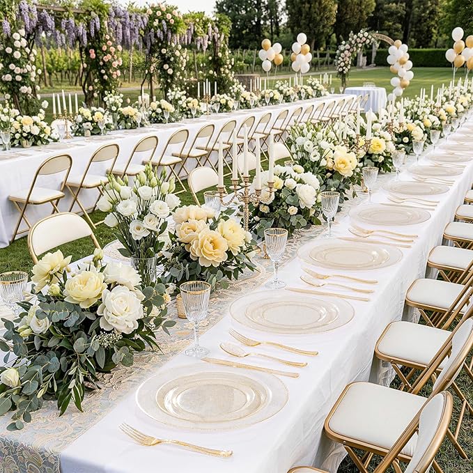 WDF 120PCS Gold Plastic Plates- Disposable Gold Glitter Plates, Premium Heavy Duty 60-10.25" Dinner Plate and 60-7.5" Salad Plate for Wedding Baby Shower Spring Birthday
