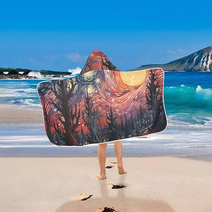 Hooded Towel for Kids Starry Night of The Forest Beach Wrap Bath Towels 50x23.5in