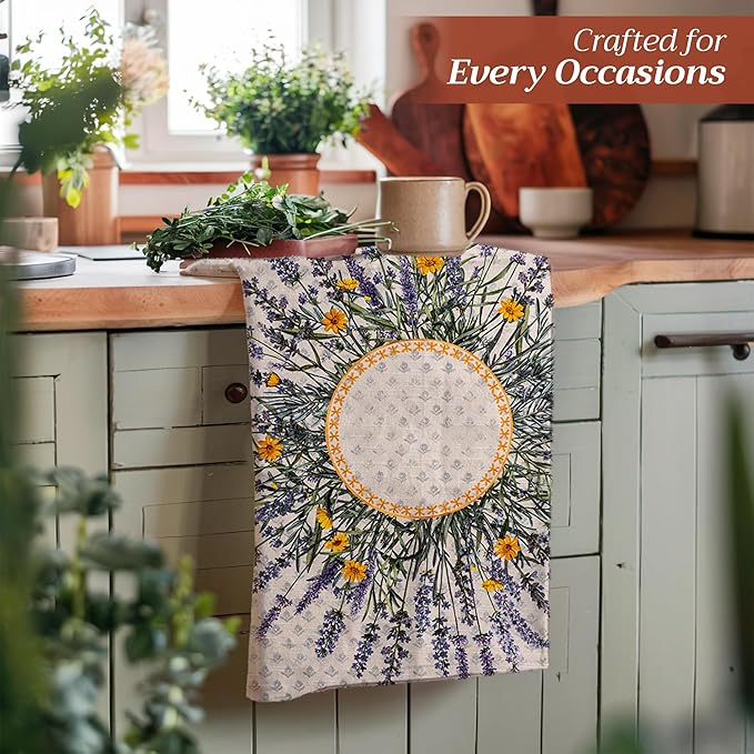 Maison d' Hermine Kitchen Towels Set of 3 100% Cotton 27.50" x 20" Reusable Cloth Tea Dish Towels Absorbent with Hanging Loop for Kitchen Farmhouse Hotel Spring Summer - Fanny Lavender