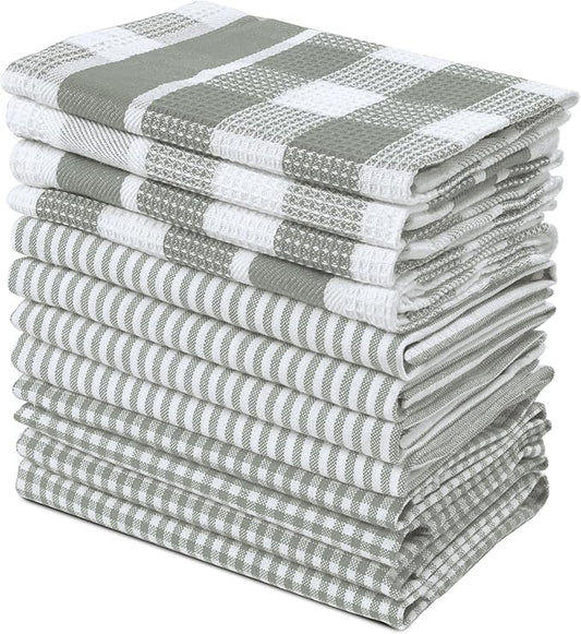 LANE LINEN 100% Cotton Kitchen Dish Cloths, Ultra Soft Absorbent Quick Drying Dish Towels, Multiweave Wash Cloths Dish Towel Sets, 12x12 Inches, 12 Pack - Grey