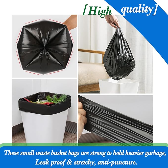 6 Gallon 70 pcs Black Trash Bags Strong Black Garbage Bags, Bathroom Trash Can Bin Liners, Plastic Bags for Office Home Kitchen, Fit 6 gallon,7 gallon Waste Basket Liner 6,7 Gal(6G70-Black)