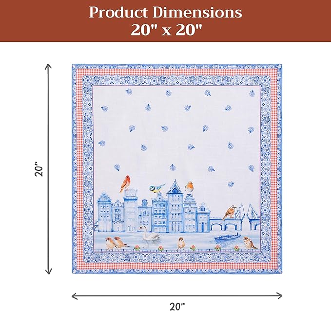 Maison d' Hermine 100% Cotton Cloth Napkins Set of 4 Everyday Reusable Square Napkins Cloth Washable Dinner Party Wedding Restaurant Hotel Kitchen Spring Summer (Amsterdam Canals, 20" x 20")