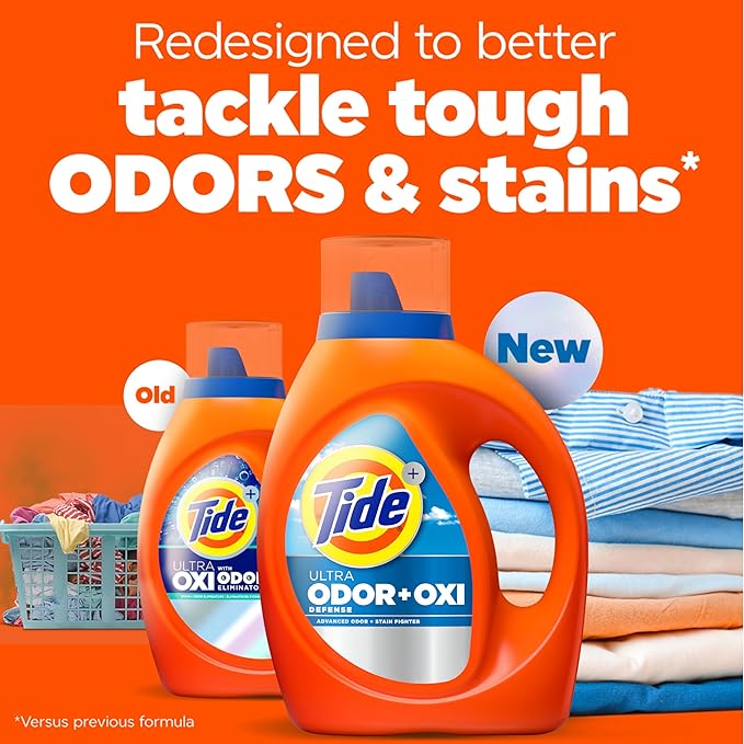 Tide Ultra Odor Defense Plus Oxi Liquid Laundry Detergent, 148 fl oz, 105 Loads, Advanced Odor and Stain Fighting Laundry Detergent Liquid