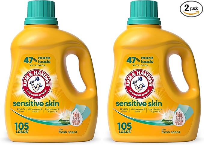 ARM & HAMMER Sensitive Skin Liquid Laundry Detergent, Fresh Scent, 105 fl oz, 105 Loads (Pack of 2)