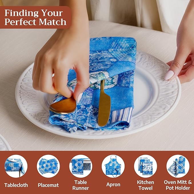 Maison d' Hermine 100% Cotton Cloth Napkins Set of 4 Everyday Reusable Square Napkins Cloth Washable Dinner Party Wedding Restaurant Hotel Kitchen Spring Summer (Summer Blues, 20" x 20")