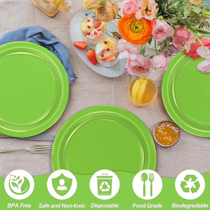 QZYL 50 PCS Disposable Dinner Plates, 9 Inch Lime Green Heavy Duty Round Plates for Daily Use, Picnic, Anniversary, Birthday, St. Patrick's Day Parties