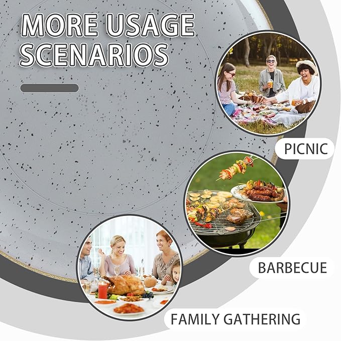 Liacere 32PCS Grey Plastic Plates - Grey Stone Plastic Disposable Tableware Plates Modern Dinnerware Set - Wedding & Warm Winter & Party