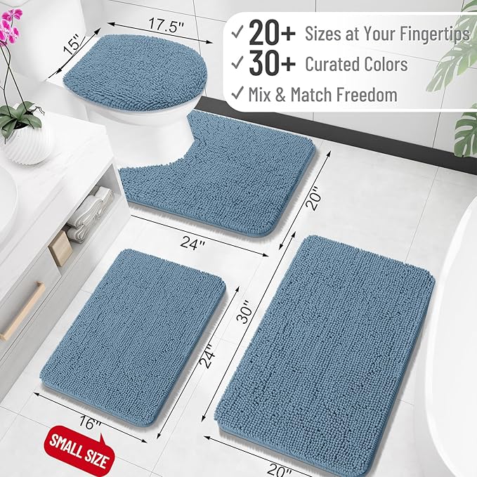 OLANLY Large Bathroom Rugs 40x32, Extra Soft Absorbent Chenille Bath Rugs, Rubber Backing Quick Dry, Machine Washable Bath Mats for Bathroom Floor, Tub and Shower, Home Decor Accessories, Airy Blue