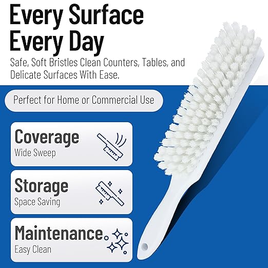SPARTA 8 Inch Soft Counter Brush with Polyester Bristles and 5 Inch Handle, Color Coded Handheld Broom for Tables Countertops and Foodservice Surfaces, 13 Inch Overall Length, White, Pack of 6