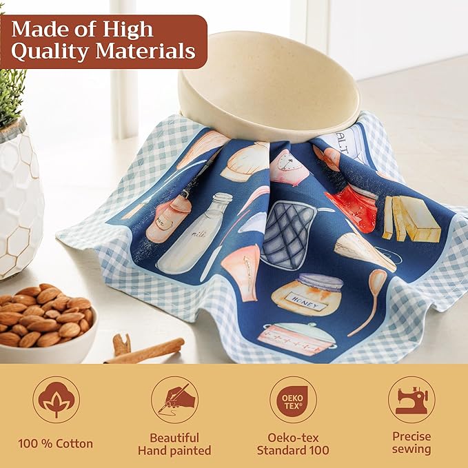 Maison d' Hermine 100% Cotton Cloth Napkins Set of 4 Everyday Reusable Square Napkins Cloth Washable Dinner Party Wedding Restaurant Hotel Kitchen Spring Summer (Let's Bake, 18" x 18")