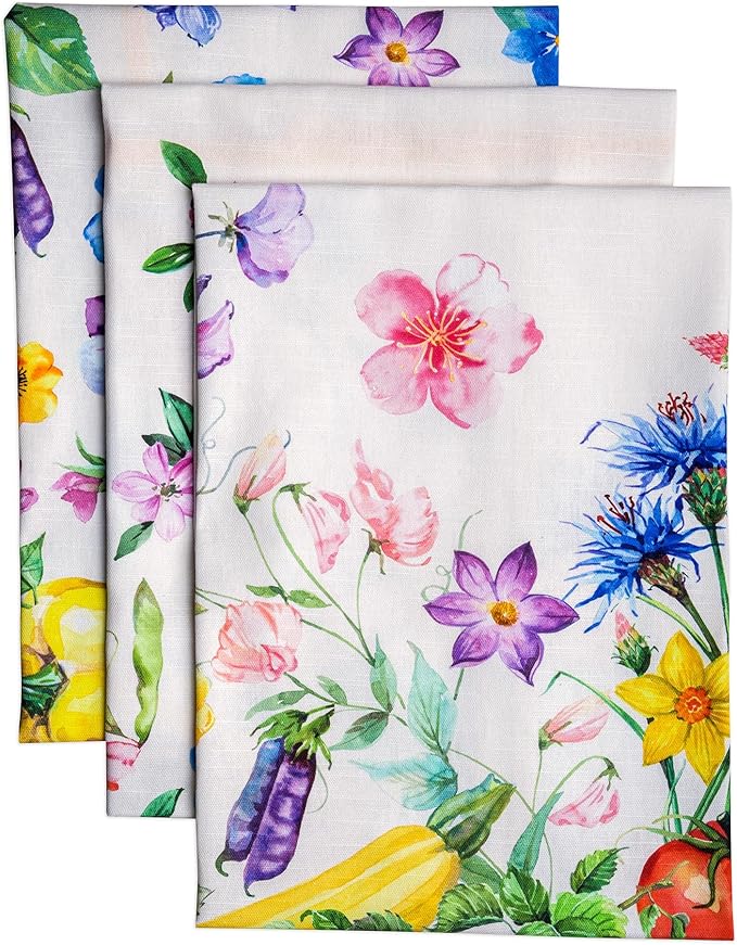 Maison d' Hermine Kitchen Towels Set of 3 100% Cotton 27.50" x 20" Reusable Cloth Tea Dish Towels Absorbent with Hanging Loop for Kitchen Farmhouse Hotel Spring Summer - Giverny