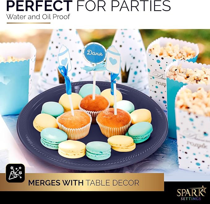 Amcrate Navy Disposable Dinner Plates, 10.4 Inches, Strong & Sturdy for Party, Picnic, Travel - Pack of 50