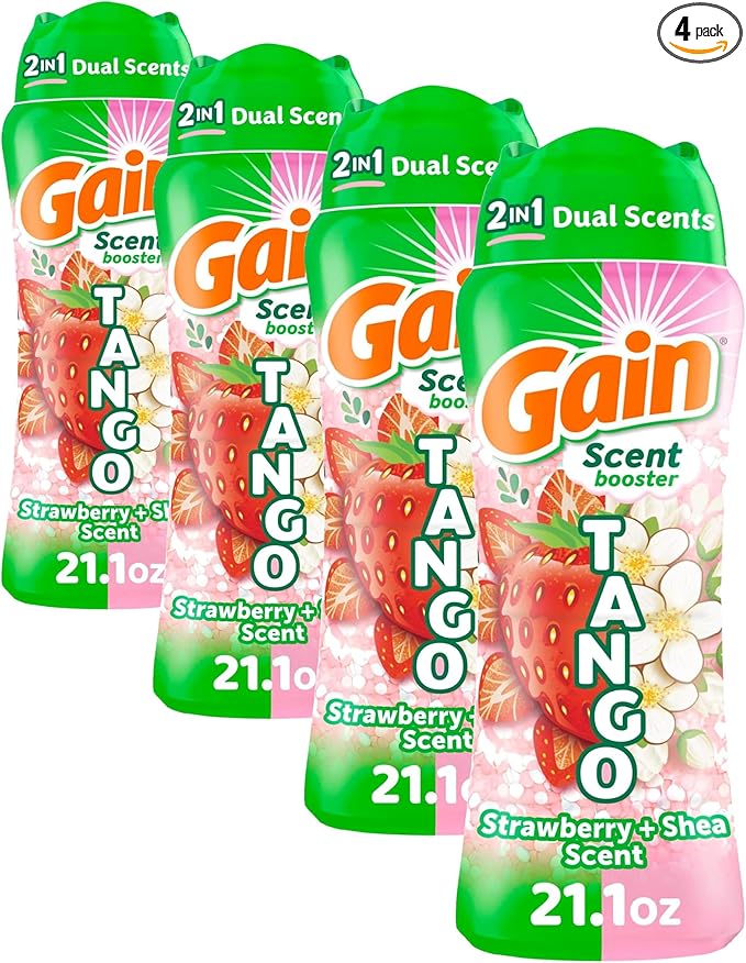 Gain Tango 2-in-1 Laundry Scent Booster Beads, Strawberry and Shea Scent, 21.1 oz, Laundry Beads with Dual Scents Plus All Day Freshness (Pack of 4)