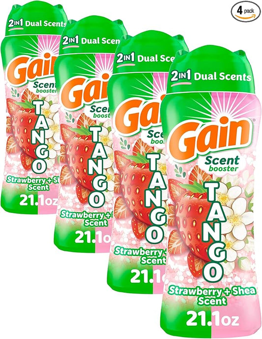 Gain Tango 2-in-1 Laundry Scent Booster Beads, Strawberry and Shea Scent, 21.1 oz, Laundry Beads with Dual Scents Plus All Day Freshness (Pack of 4)