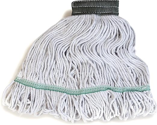 SPARTA Flo-Pac Cotton Mop Head, Loop-Ended, Wide Band with 5" Green Band for Organized Cleaning, Medium, White, (Pack of 12)