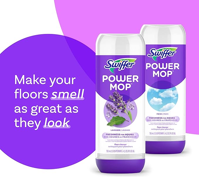 Swiffer Power Mop Refill Solution,Floor Cleaner for Mopping Tile,Vinyl,Laminate,Wood in Home,Bathroom,Kitchen, Multipurpose-Surface Solution for Floor Cleaning, Lavender Scent, 25.35 oz (Pack of 10)