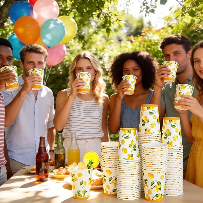 Umigy 100 Pcs Lemonade Paper Cups Disposable Lemonade Stand Cups Bathroom Mouthwash Drinking Disposable Mugs for Summer Party Picnics Barbecues Traveling Hot Cold Beverage Water Juice (12 oz)