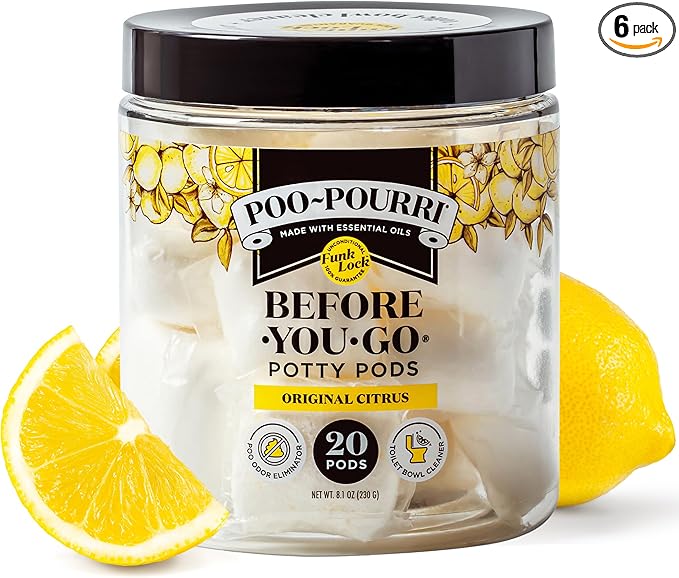 Poo-Pourri Before-You-Go 2-in-1 Toilet Potty Pods, Original Citrus, Bathroom Odor Deodorizer and Toilet Cleaner with Essential Oils, Lemon, Bergamot and Lemongrass Scent, 20 Count (Pack of 6)