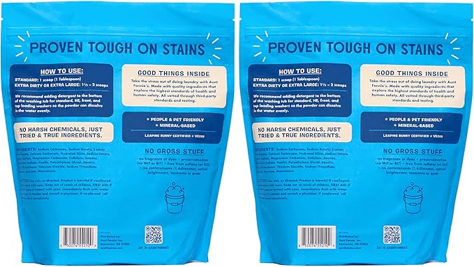 Aunt Fannie's Extra Strength Powder Laundry Detergent, Stain Fighting, Plant Based, Natural Ingredients, 70 Loads Per Bag, Fragrance Free, 88 Oz