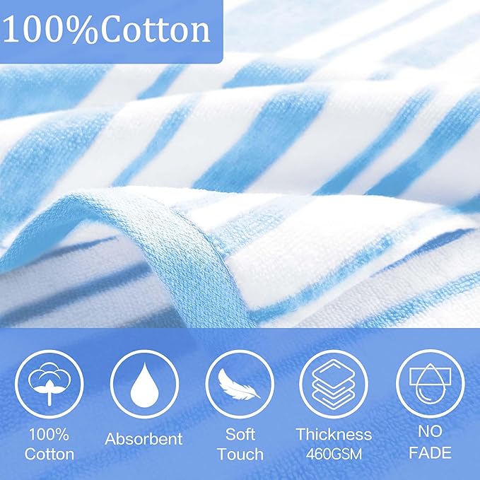 VOOVA & MOVAS Big Kids Poncho Towel with Hood - Teens Hooded Pool Towel Robe (8-16Years), Large and Absorbent Cotton - Versatile for Beach, Pool, Swim, and Bath,Light Blue Stripe