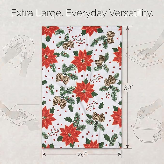 Urban Villa Christmas Kitchen Towels Pine Cone Print Multi Color, Premium Quality,100% Cotton Dish Towels Mitered Corners (Size: 20X30 Inch), Highly Absorbent Bar Towels & Tea Towels - (Set of 6)