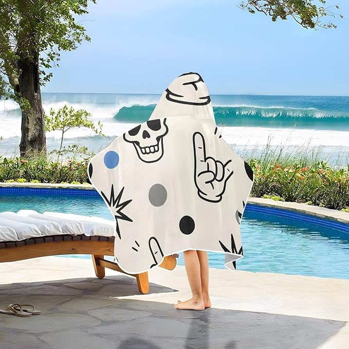 SUABO Kids' Bath Towels Skull Polka Dots Hooded Towels for Boys Girls,Toddler Towels Multi-Purpose for Beach,Pool and Bathroom,23.5" x 50", Soft and Highly Absorbent