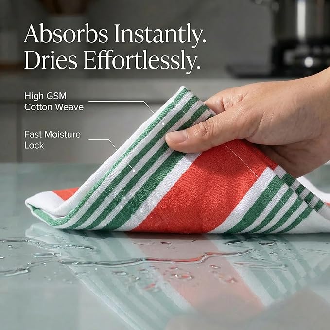 Urban Villa Kitchen Towels 100% Cotton Dish Towels for Kitchen (Set of 6) 20”x30” Dish Cloths Highly Absorbent Kitchen Linen Set with Hanging Loop Perfect for Drying Dishes Cleaning Towels- Christmas