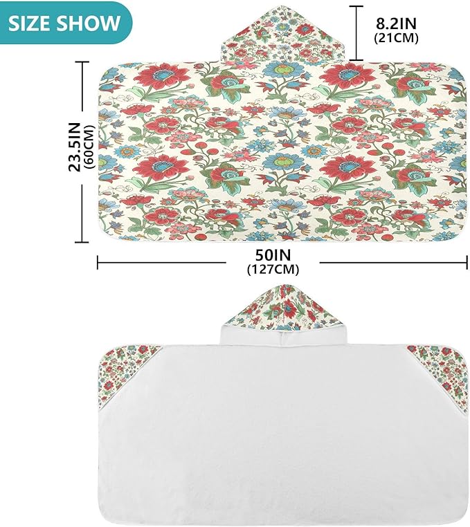 CEBUGI Spring Floral Hooded Bath Towel for Kids Absorbent Soft Bath Towel Wrap with Hood 50x23.5in Pool Beach Shower Towel for Boys Girls